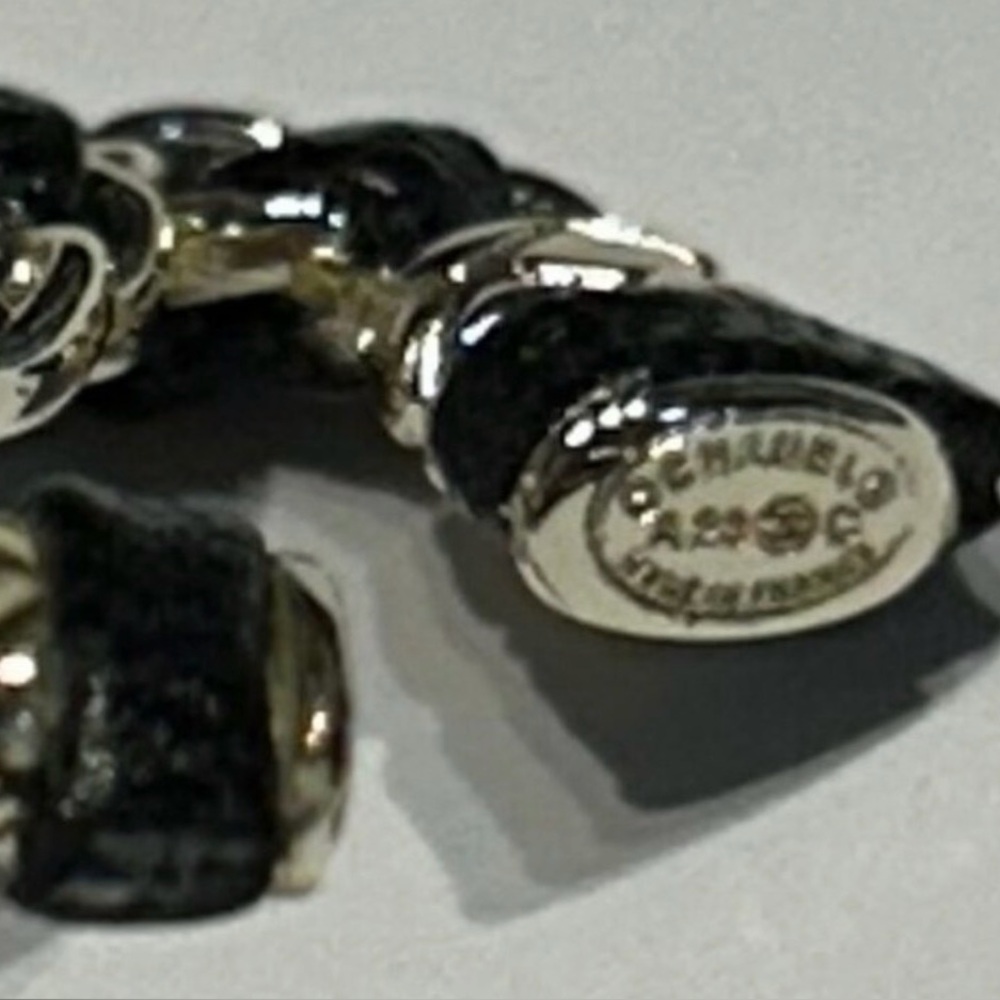 Authentic Chanel Gold and Black Lambskin Leather Interlocked CC Earrings $1825 - Picture 4 of 7